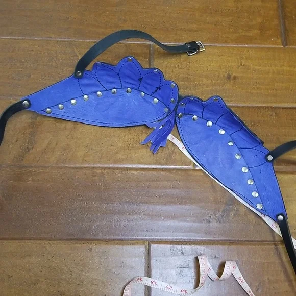 Leather And Suede Blue And Black  Costume Bra - Picture 8 of 10